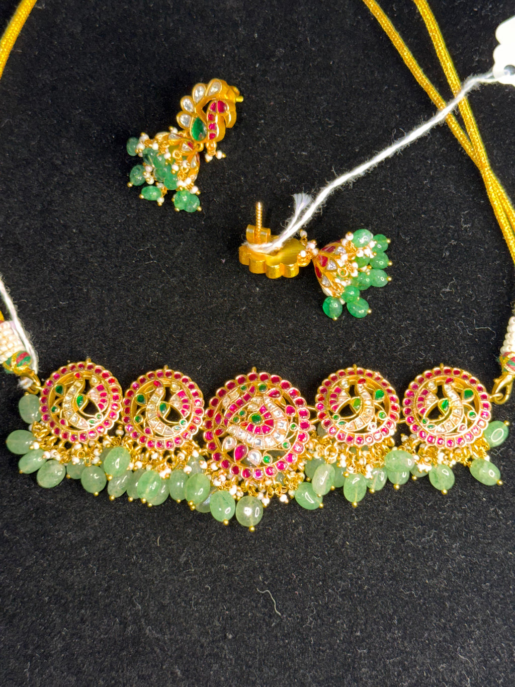 Peacock kundan necklace with jhumkas