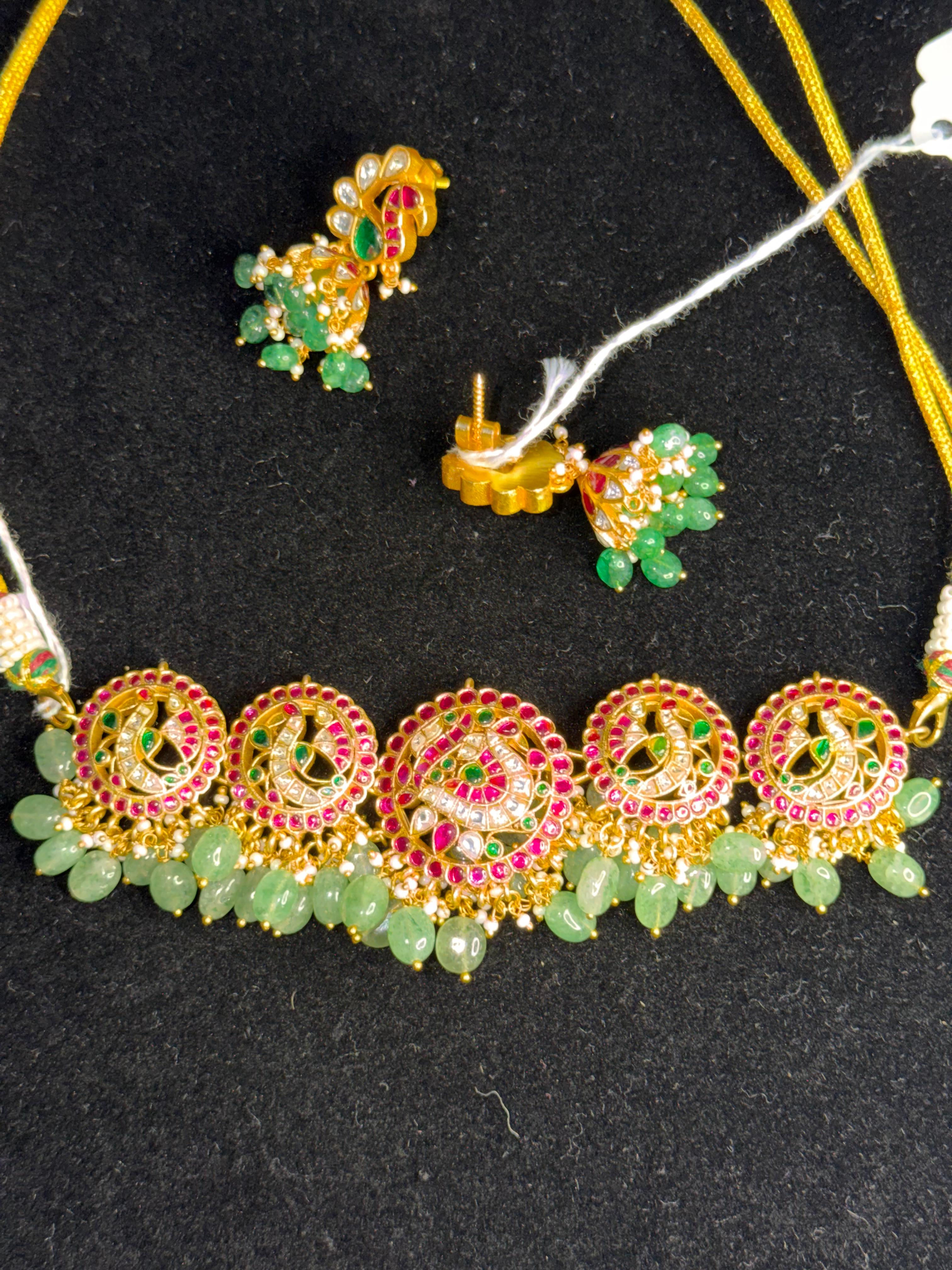Peacock kundan necklace with jhumkas