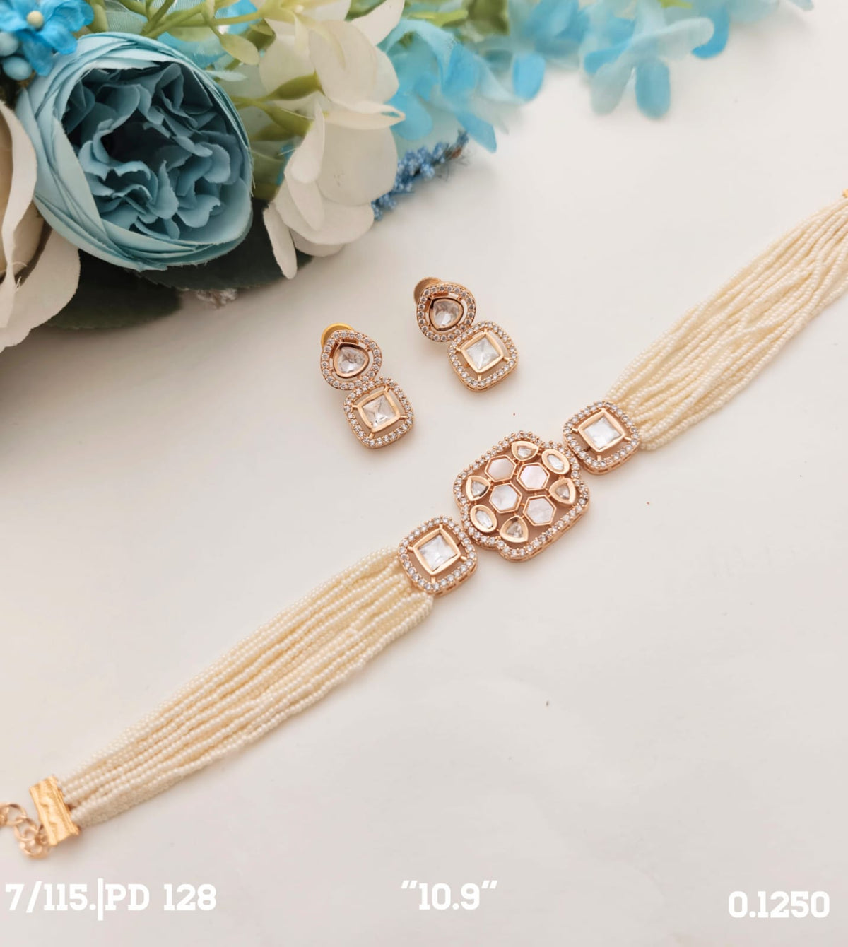 Pearl Choker Square White Set - PD-128