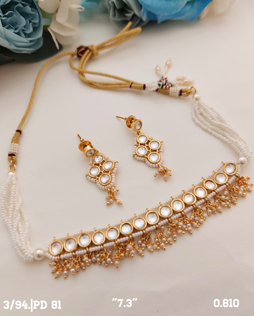 Pearl Choker White Hanging Set - PD-81
