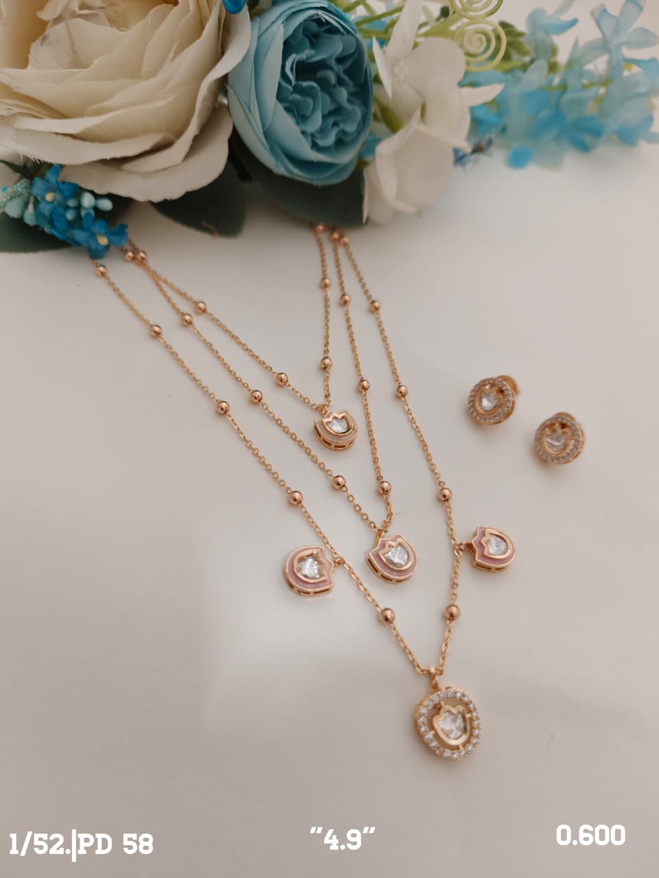 3 Step Chain Gold with White Set - PD-58