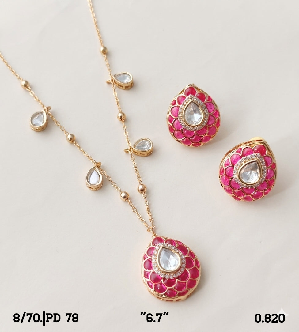 Chain Gold with Pink & White Drops Set - PD-78