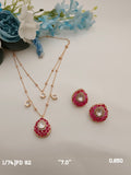 2 Step Chain Gold with Pink & White Drops Set - PD-82