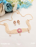 Pearl Choker Pink Flower set - PD-122