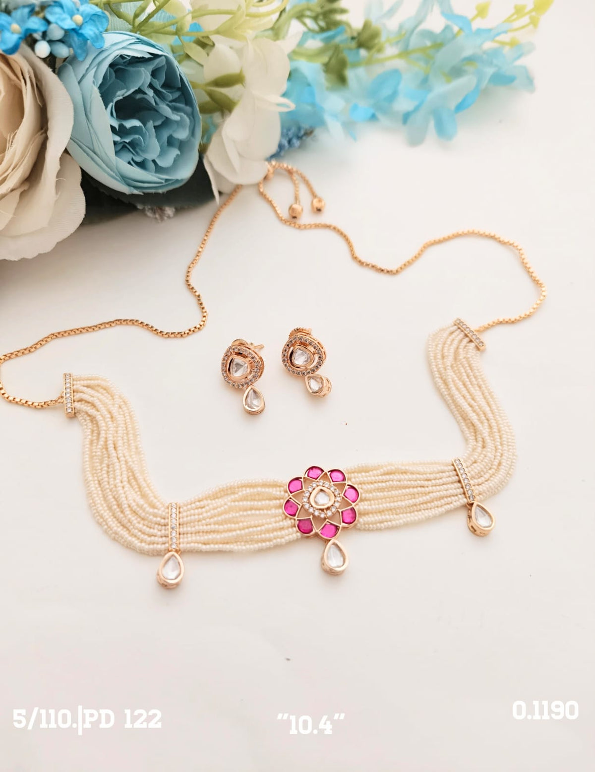 Pearl Choker Pink Flower set - PD-122