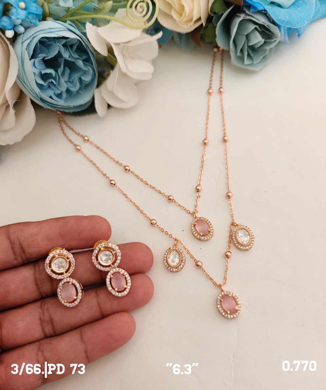 2 Step Chain Gold with White & Baby Pink Set - PD-73