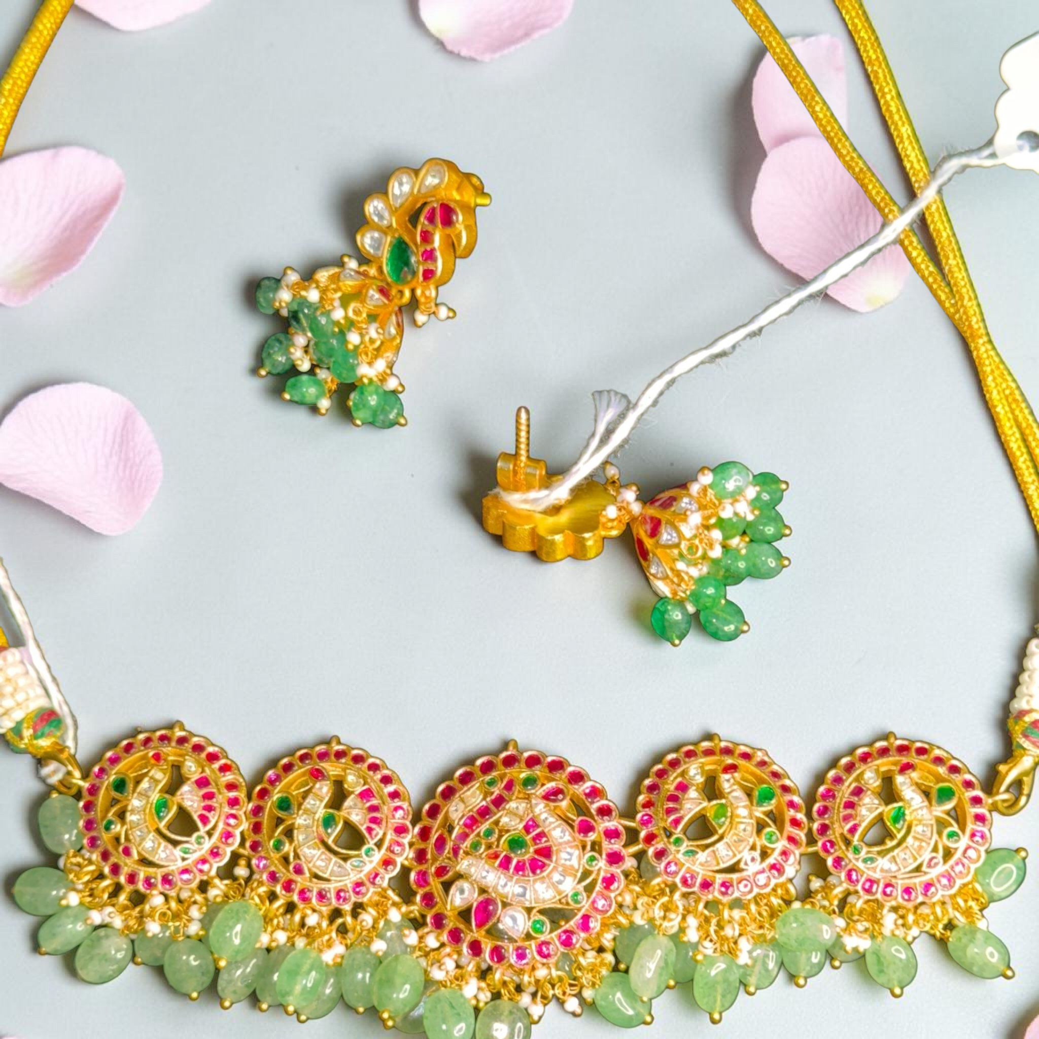 Peacock kundan necklace with jhumkas
